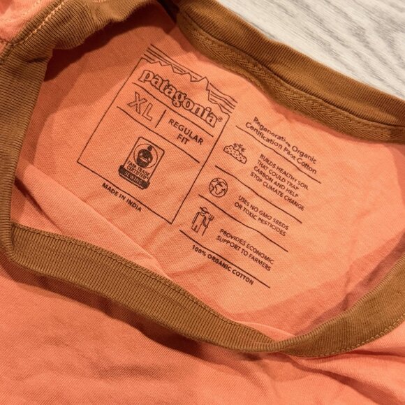 Patagonia Women’s Soil Power Regenerative Organic Ringer T-Shirt Peach Sz XL - Picture 4 of 4
